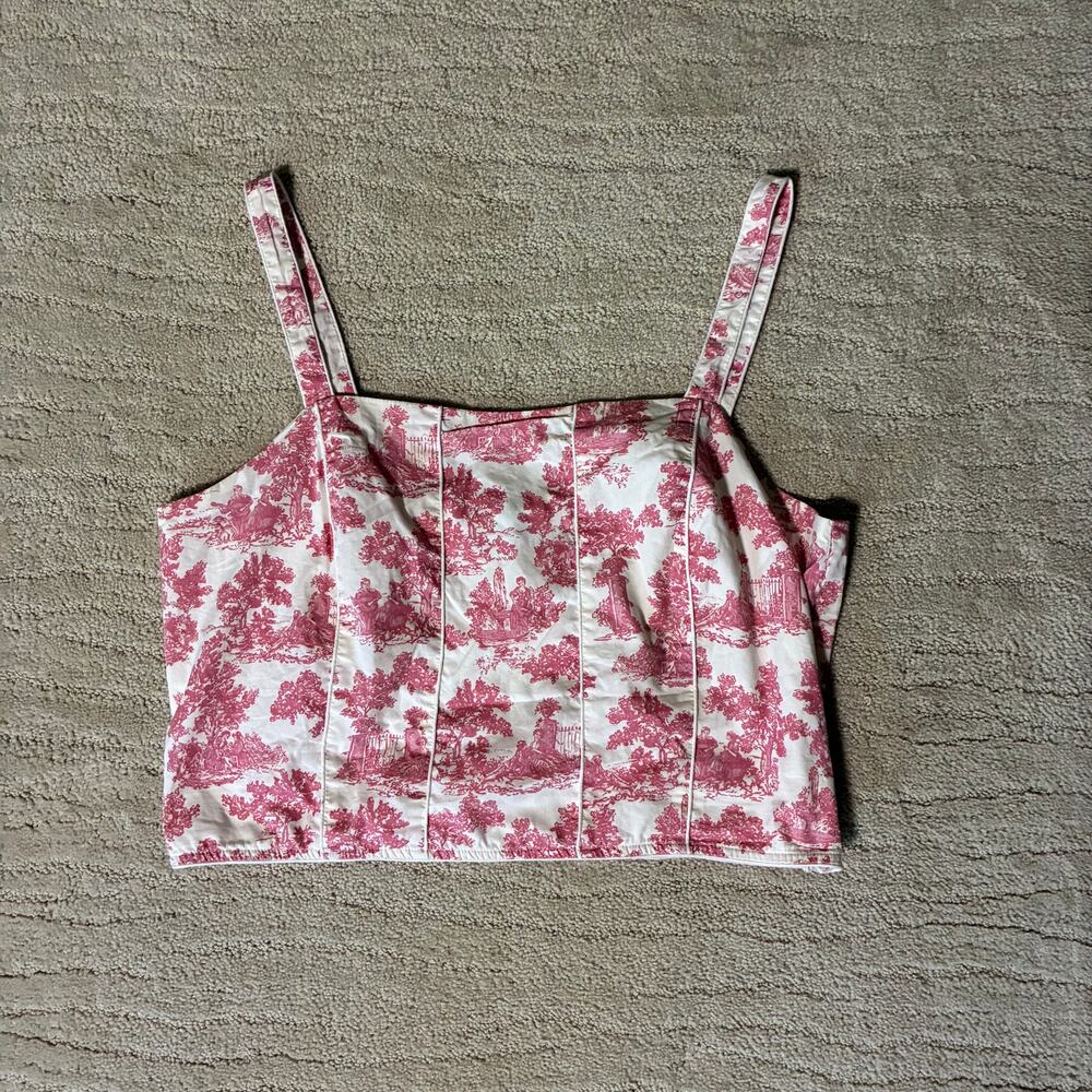 Cece Women L Toile De Jouy Pattern Smocked Back Cropped Corset Top Renaissance